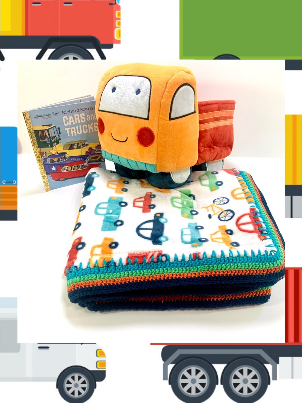 Big Truck Toddler Youth Crochet Blanket, Plush & Book Gift Set